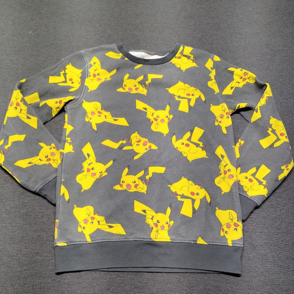 Pokemon Pikachu Sweatshirt Youth L Gray All Over Print Fleece